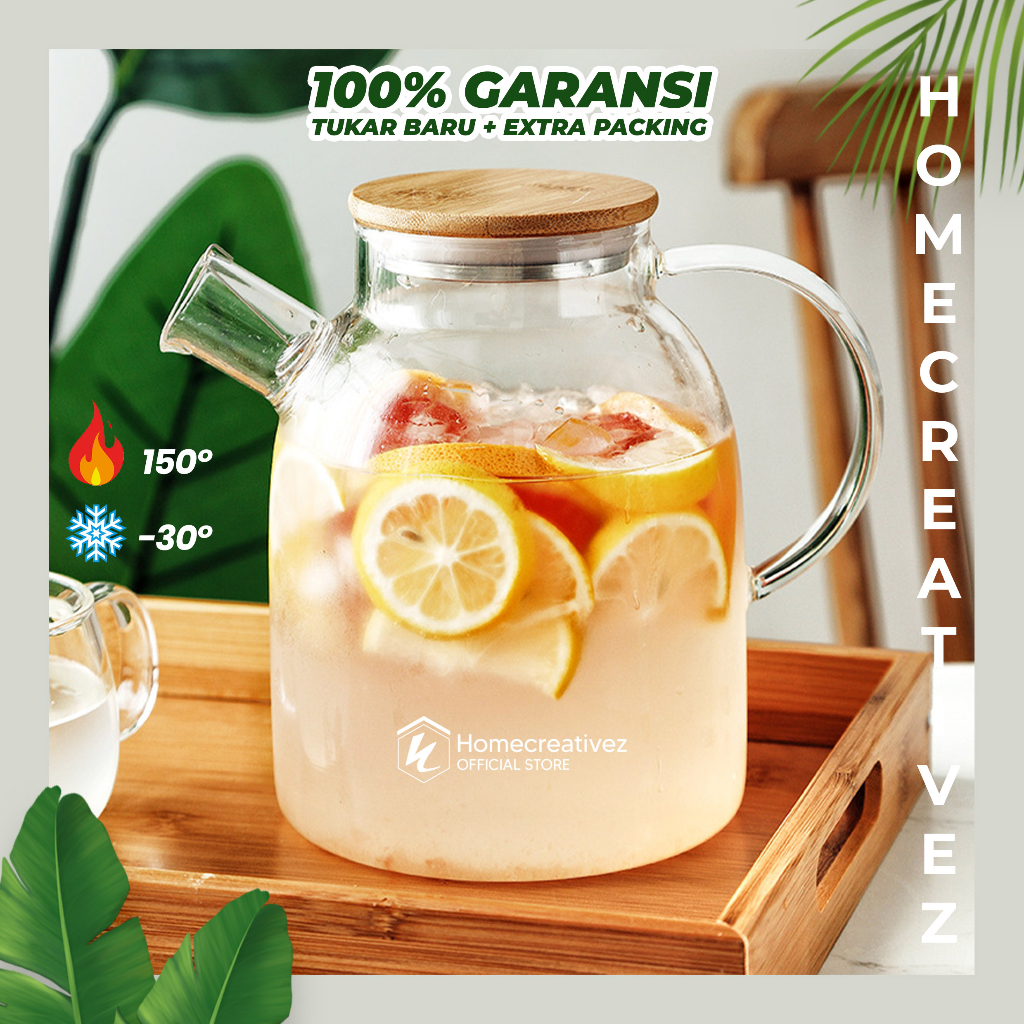 (GARANSI) HC Teko Besar Kaca Borosilikat Pitcher Teapot 1 Liter