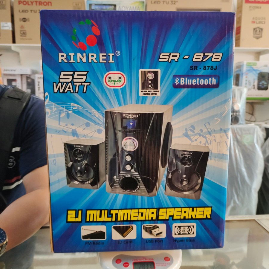 GRATIS MIC ~ Speaker Aktif RINREI SR-878j / SR878j Audio Multimedia 2.1 Super Woofer Bluetooth Super Bass - USB - SD Card - Radio - Remote - Dual Mic Karaoke // Speaker Bluetooth Karaoke Speaker Mic Karaoke | FMS