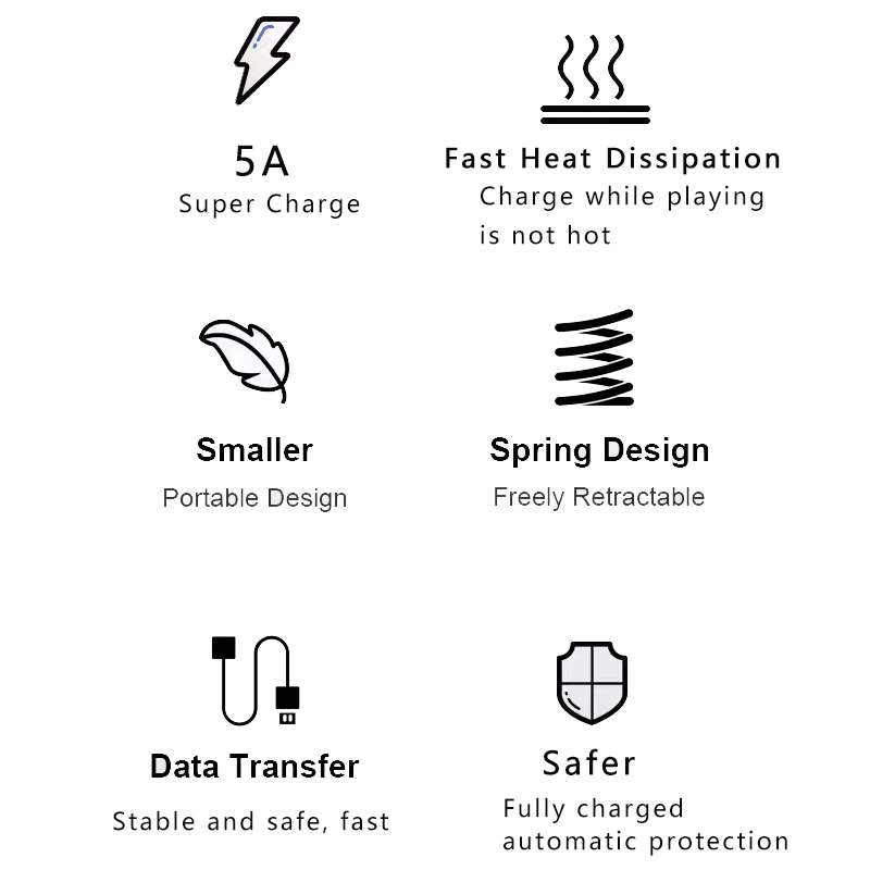 Kabel Charger Type C Fast Charging Spring Telescopic 40W 5A - D8 - Black