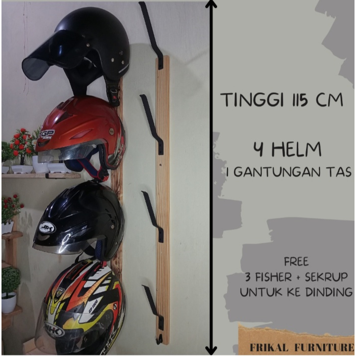 Rak helm motor / Gantungan helm motor / Tempat helm motor 4 susun tempel dinding