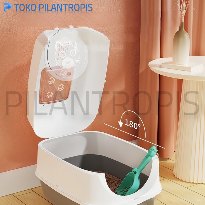 CAT LITTER BOX KUCING BESAR JUMBO TERTUTUP 38X57X41 CM TEMPAT PUP KOTORAN POOP LITER BOX KUCING BAK PASIR KUCING TOILET WC KUCING