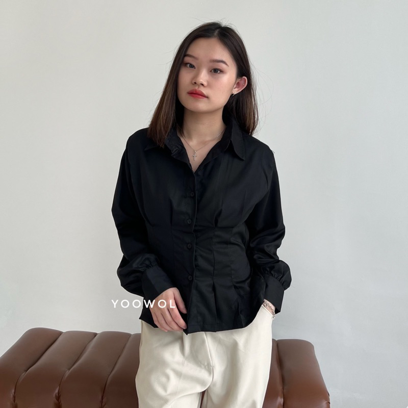 YOOWOL Iris Shirt / Kemeja Basic Korset Wanita Lengan Panjang Baju Atasan Wanita Casual Formal