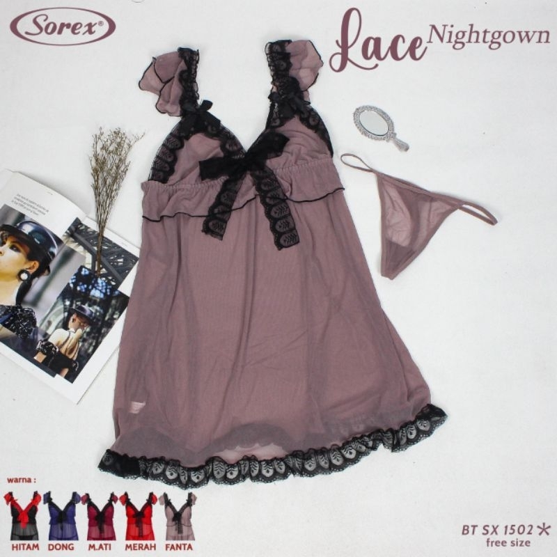 Sorex Lingerie BT SX 559/SX 560/SX 1502/SX 83053/SX 1367 Baju Tidur Sexy Semi Transparan Lace + Gstring