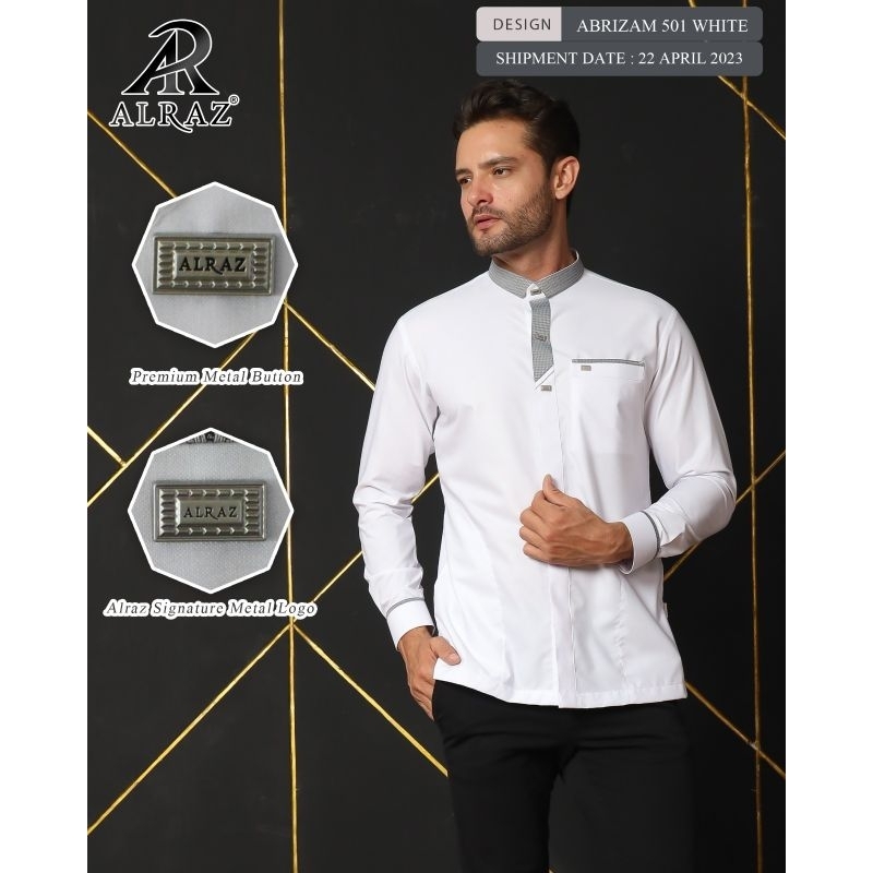 Al Raz : Koko Abrizam 501A Lengan Panjang Khusus Putih Baju Koko Kekinian 100% Original