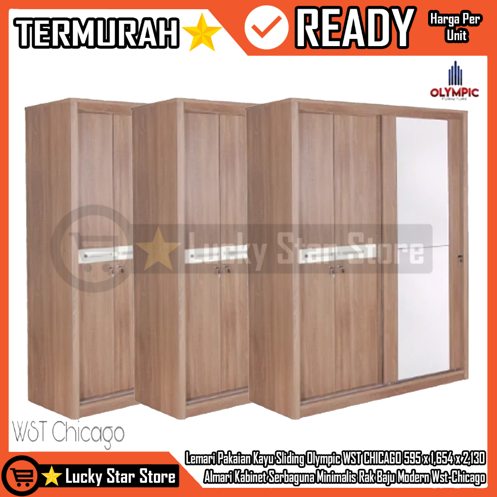 [Kargo] Lemari Pakaian Kayu Sliding Olympic WST CHICAGO Baju Wadrobe 595 x 1,654 x 2,130 Cm Kabinet 