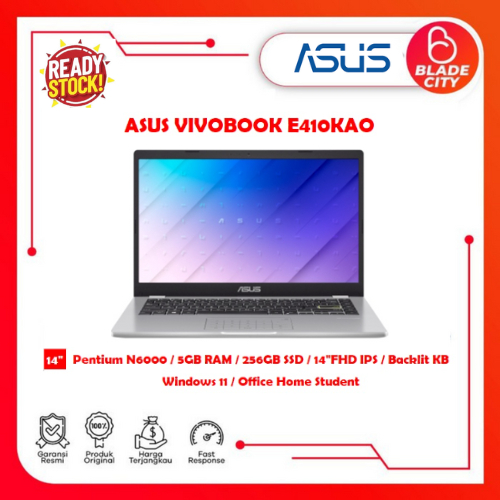 Asus E410KAO-VIPS622 /Pentium Silver N6000/4GB/256GB SSD/14″ LAPTOP - Garansi Resmi