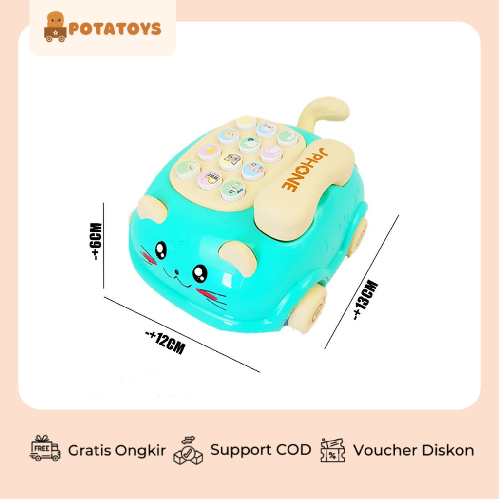 [ Potatoys ] Telephone Cute Car / Mainan Edukasi Anak Telephone Music Car / Baby Music Phone /  Mainan Handphone bayi / Telepon Pendidikan Awal dengan Lampu Musik