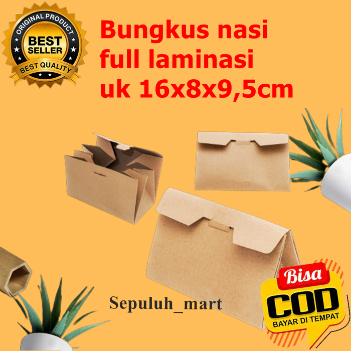Bungkus nasi/bungkus nasi kekinian/bungkus nasi kertas/rice pack 16x8x9/bungkus nasi kekinian kraft 