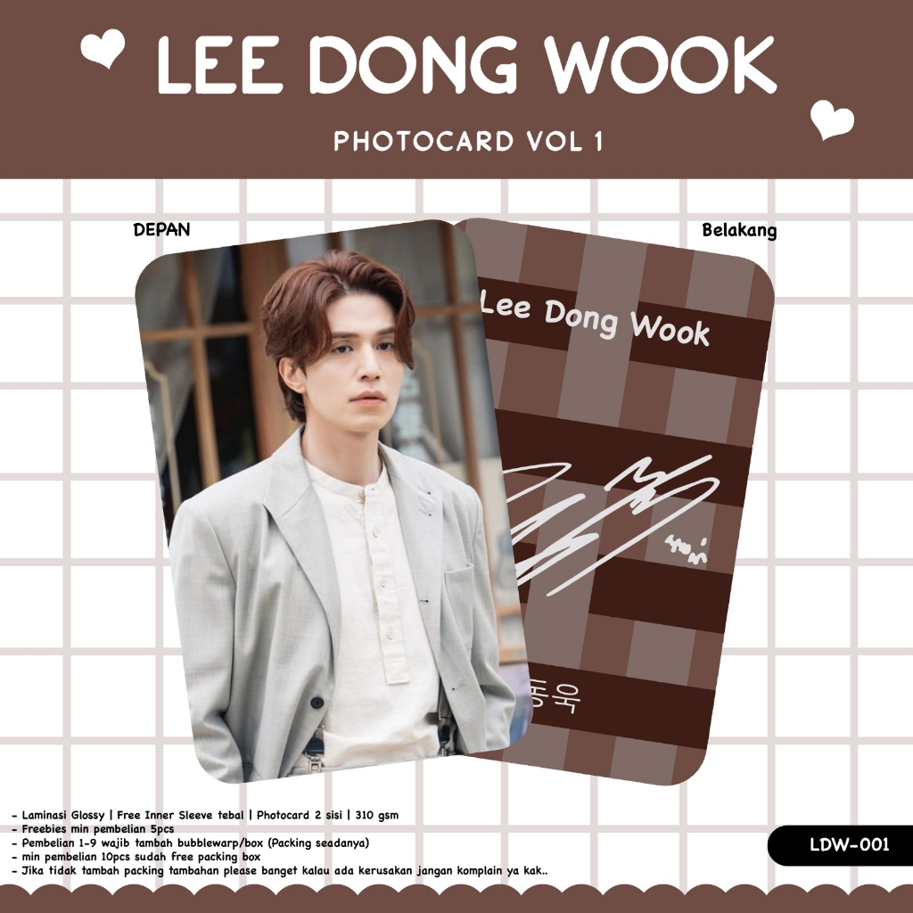 PHOTOCARD LEE DONG WOOK ACTOR DRAMA KOREA TERBARU PHOTOCARD ARTIS KOREA TERKINI GLOSSY DEPAN BELAKAN