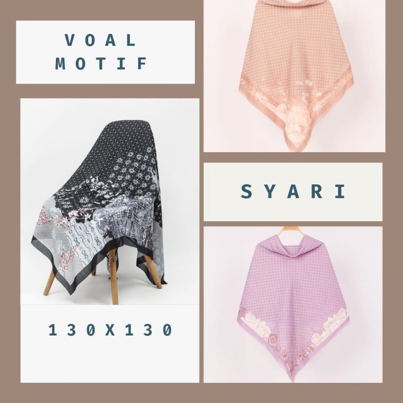 JILBAB SEGI EMPAT MOTIF  JUMBO VOAL SYARI 130X130 LASERCUT
