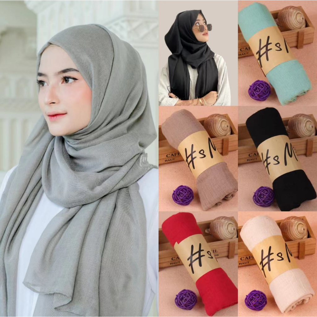 Women Linen Fashion Hijab wanita 180*50cm Jilbab syal solid color turban scarf Head Scarf premium soft Jilbab Hijab Pashmina