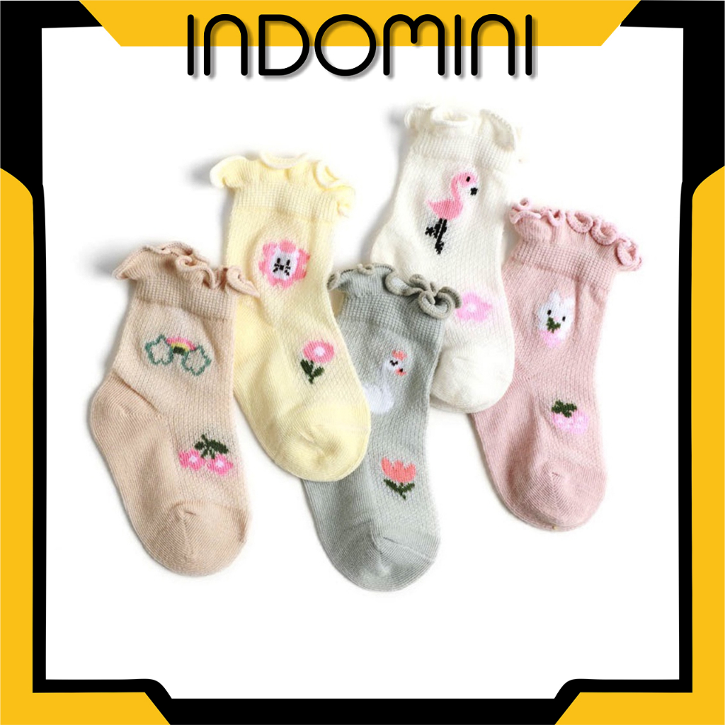 INDOMINI Kaos Kaki Anak Bayi Balita Bunga Sock Anti Slip Unisex 0 3 tahun KK082