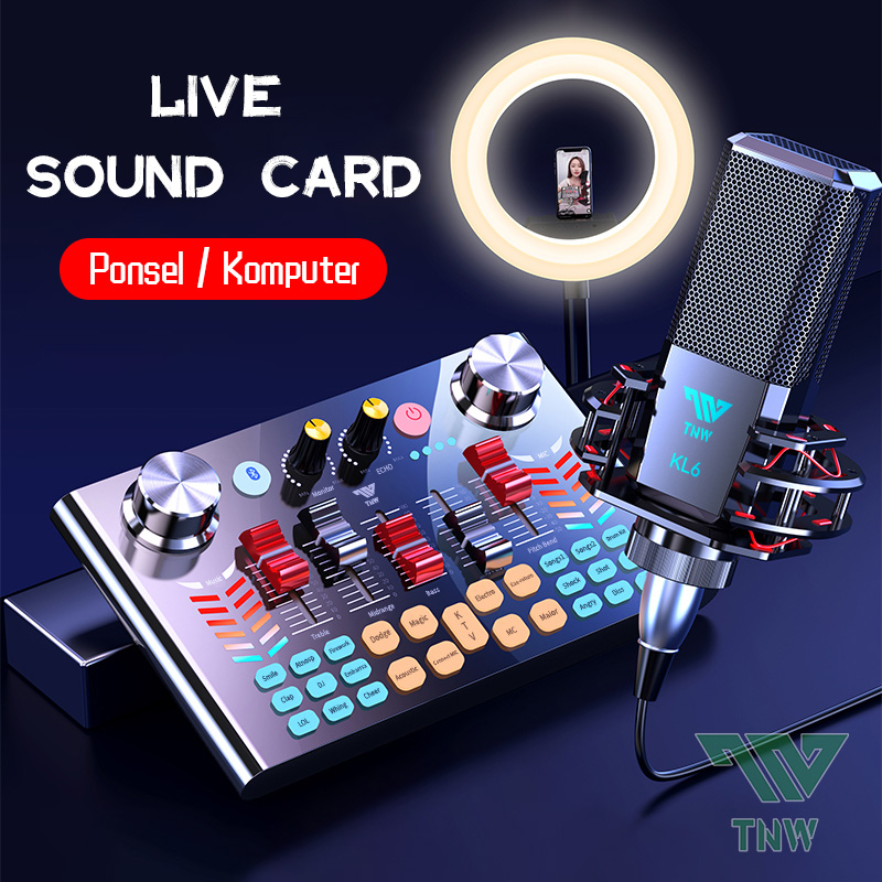 Foto TNW-V18 Sound Card Bluetooth Live SoundCard V18 Soundcard Audio Live Mixer untuk Live streaming Karaoke