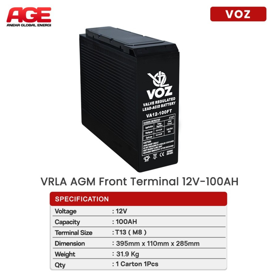 Voz Baterai VRLA 12V 100 Ah - Front Terminal | Baterai UPS
