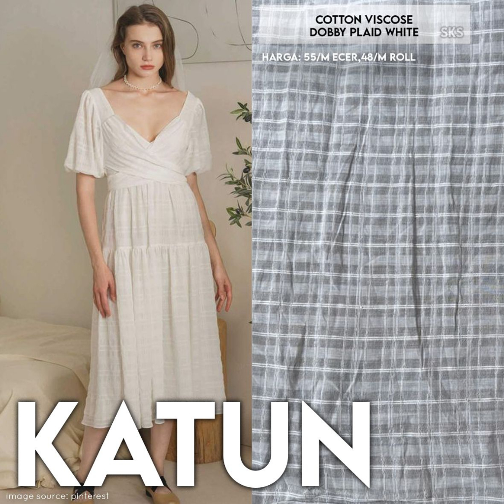 Cotton Viscose Dobby Plaid White