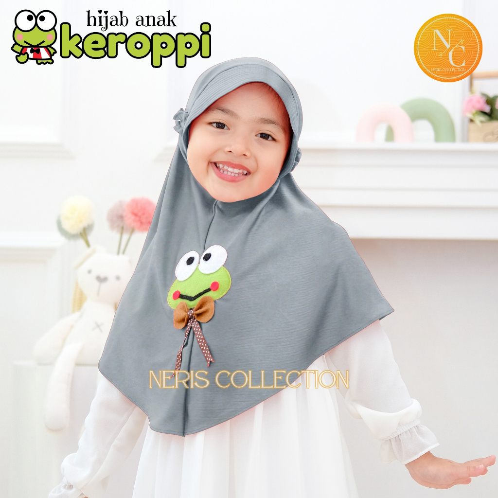 Bergo Anak Variasi Keroppi / Hijab Anak TK Kekinian / Hijab Anak TK Tali Karet / Jilbab Anak Karakte