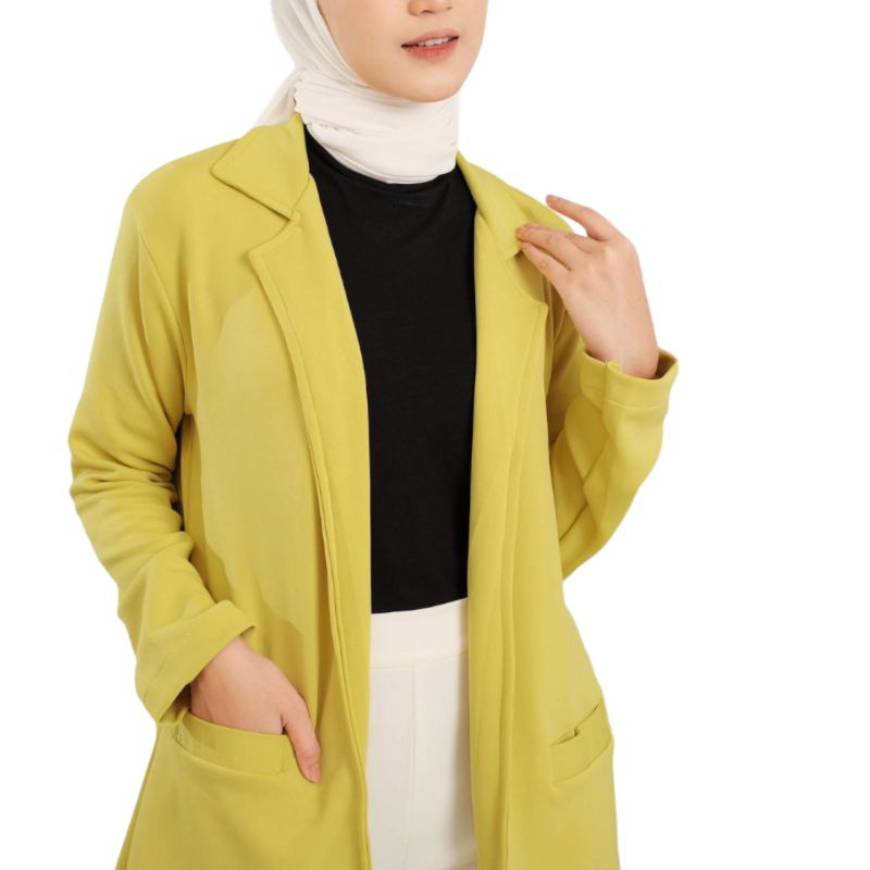 Blazer Wanita Skuba Melar Kuning Lemon / Blazer Jas Scuba Stretch Wanita Premium / Blazer Formal Wan