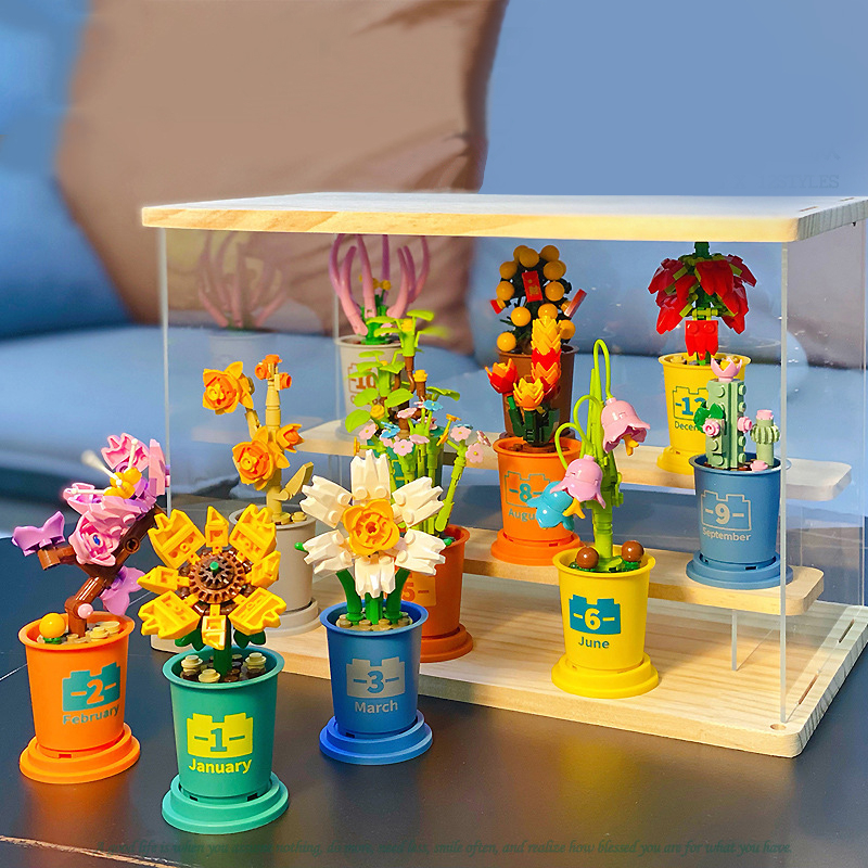 Nano Block Flower Succulent Pot Tanaman Imitasi Bunga Abadi Model DIY Mainan Balok Buket 3D Puzzle Bricks Hadiah