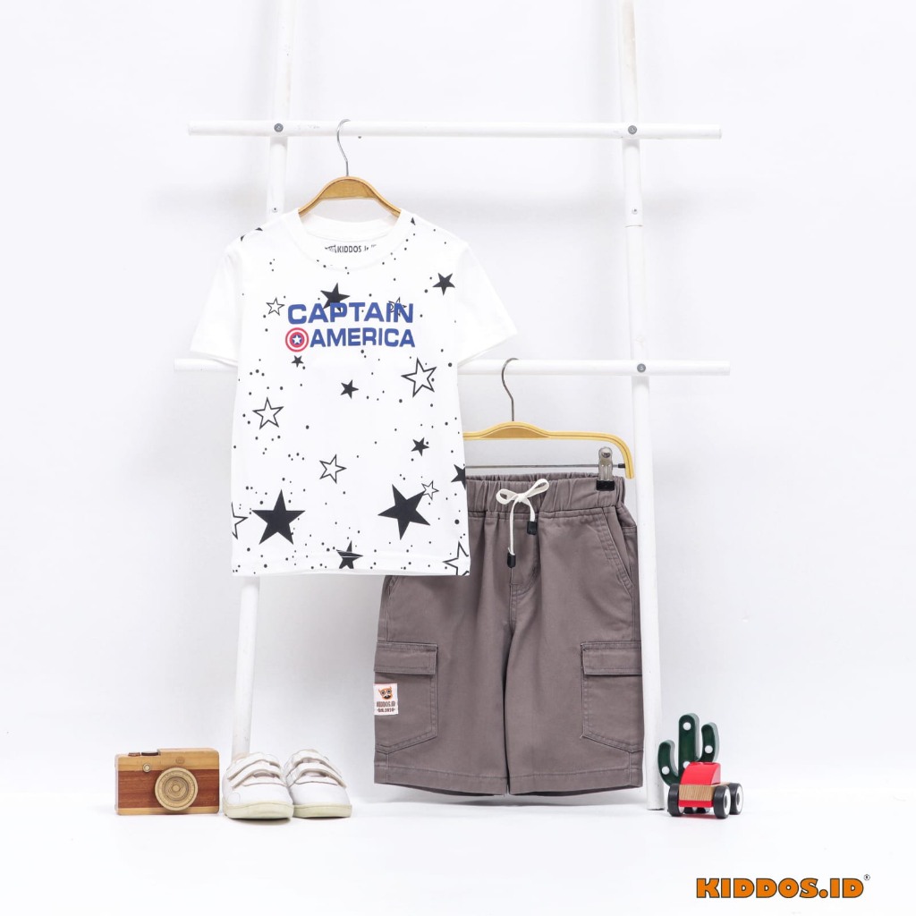 Setelan Kaos Anak Celana Pendek Chino Cargo Anak Laki Laki CAPTAIN AMERICA KIDDOS.ID