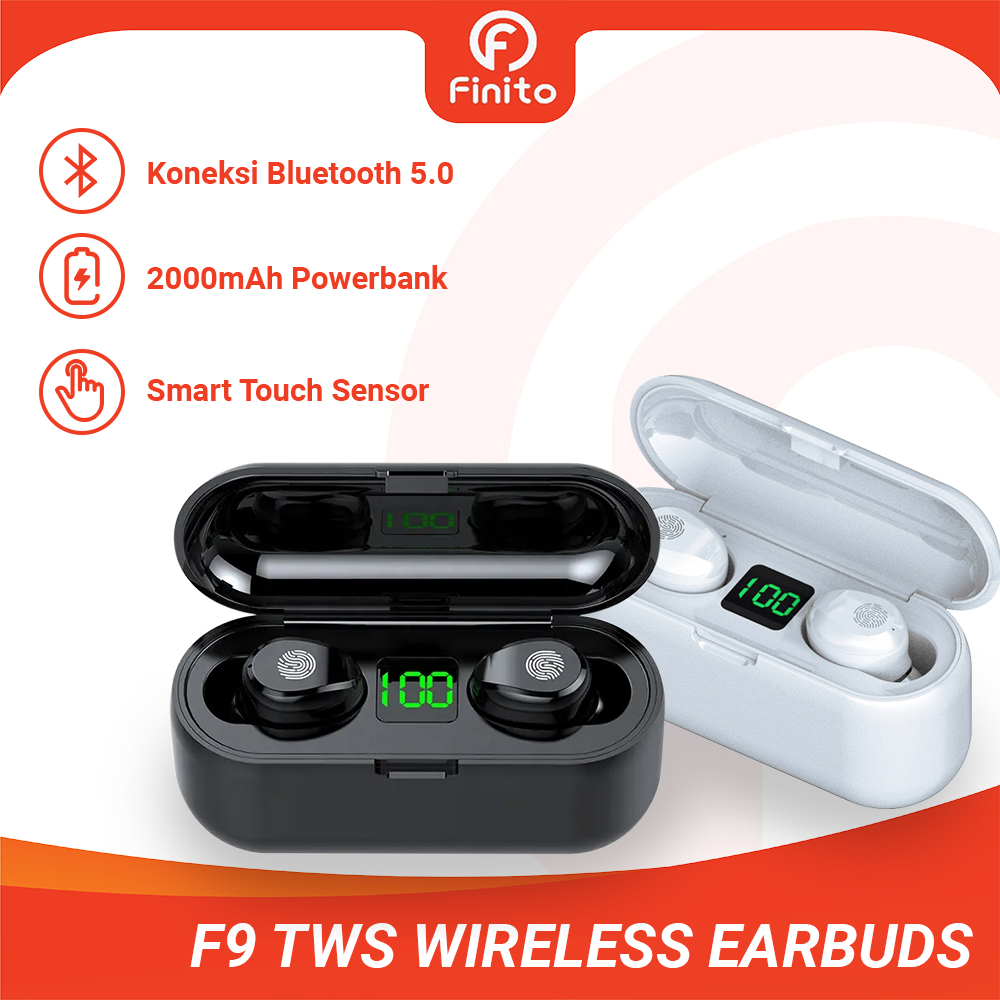 Headset F9 TWS Wireless Earphone Earbuds Bluetooth 5.1 Dengan Mikrofon HIFI Stereo 9D