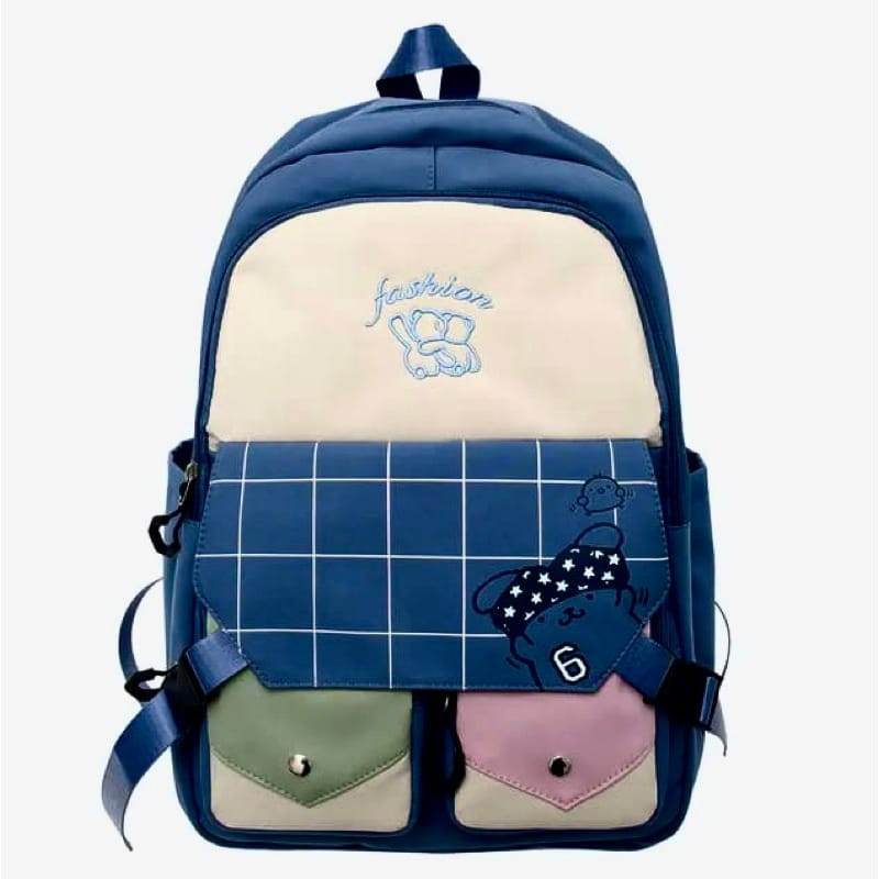 PTM-NEW tas sekolah anak perempuan motif kotak2 bear-backpack fashion style korea-ransel anak sekolah SD SMP SMA