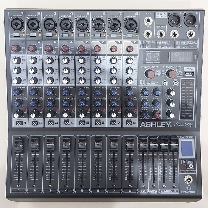 ASHLEY Mixer Super M8 Bluetooth 8 Channel Digital Reverb Mikser Audio