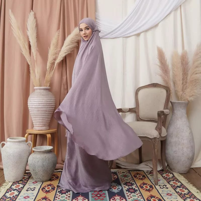 Merakimuslimah Mukena Dewasa Polos SANTORINI jumbo 2in1 Bahan sutra