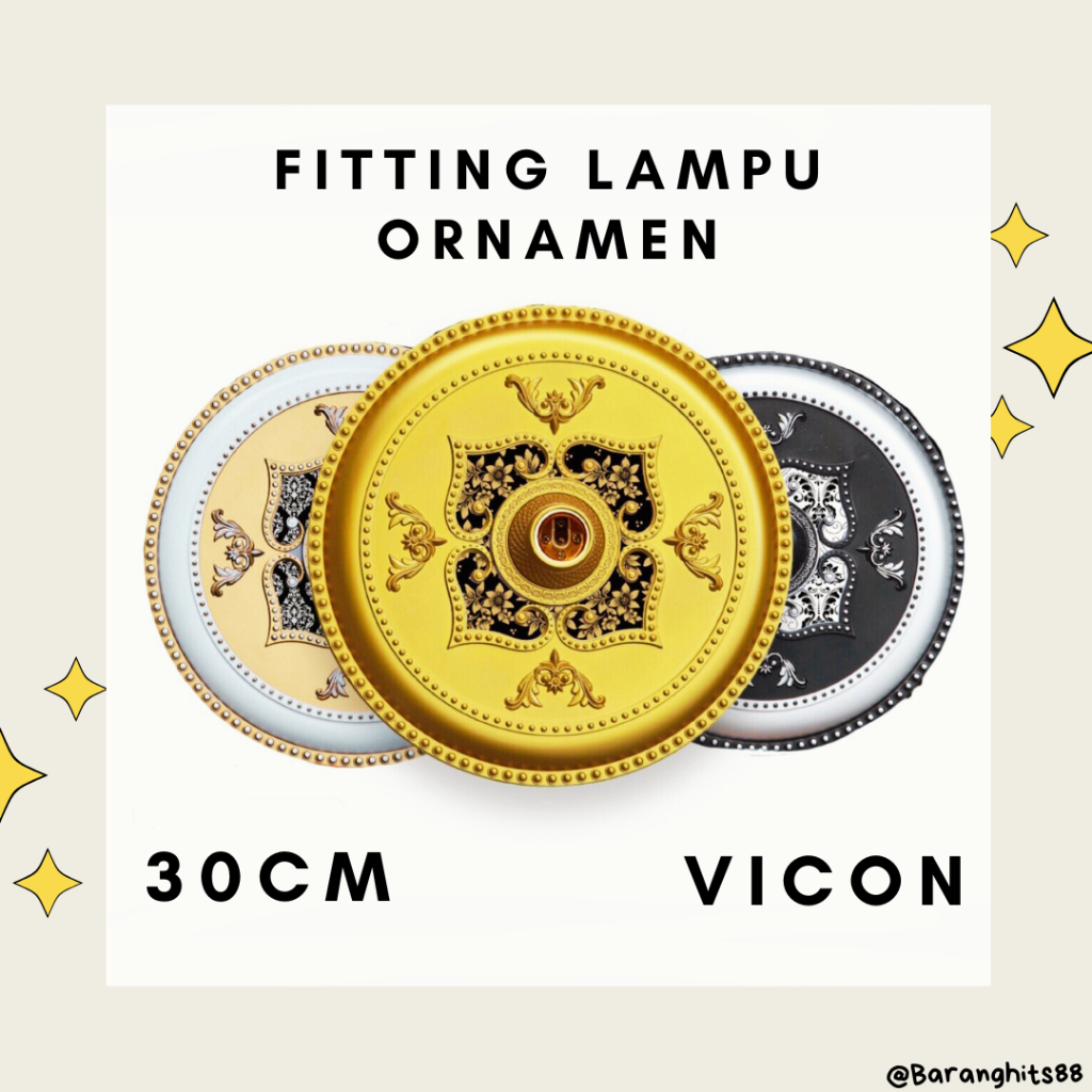 BARANGHITS88 VICON Fitting Lampu Ornamen Mewah Bulat 30CM Hiasan Lampu Plafon Ornamen PVC Lampu Hias
