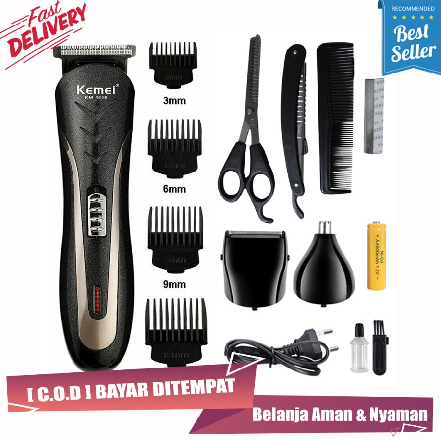 Alat Cukur Rambut Kemei 1419 Pencukur Rambut Elektrik Portable