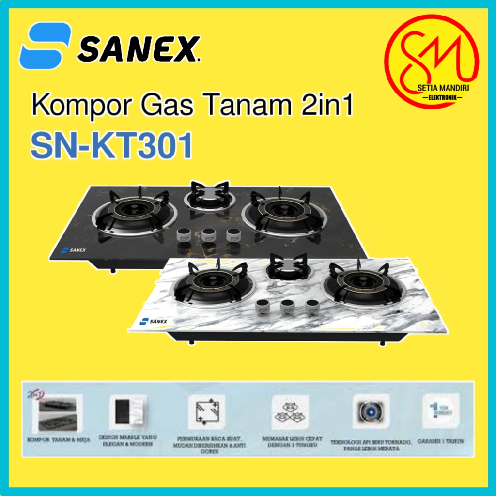 [KARGO] COD SANEX Kompor Gas Tanam 3 Tungku 2in1 Motif Premium Elegan  SN-KT301