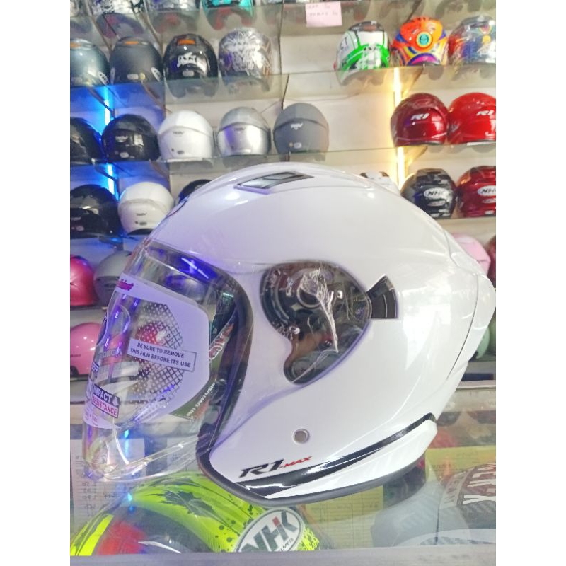 HELM NHK R1 MAX SOLID PUTIH NHK R1-MAX DOBEL VISOR HALF FACE