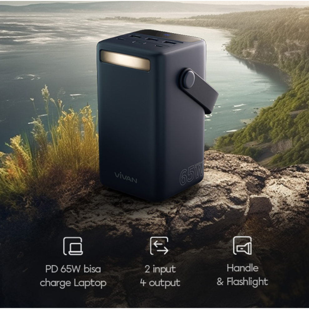 Vivan 65W Powerbank 50000 Mah LED Pengisian Daya Cepat PD QC3.0 VOOC Support All Smartphone VPB-B50 With Handle + Flashlight
