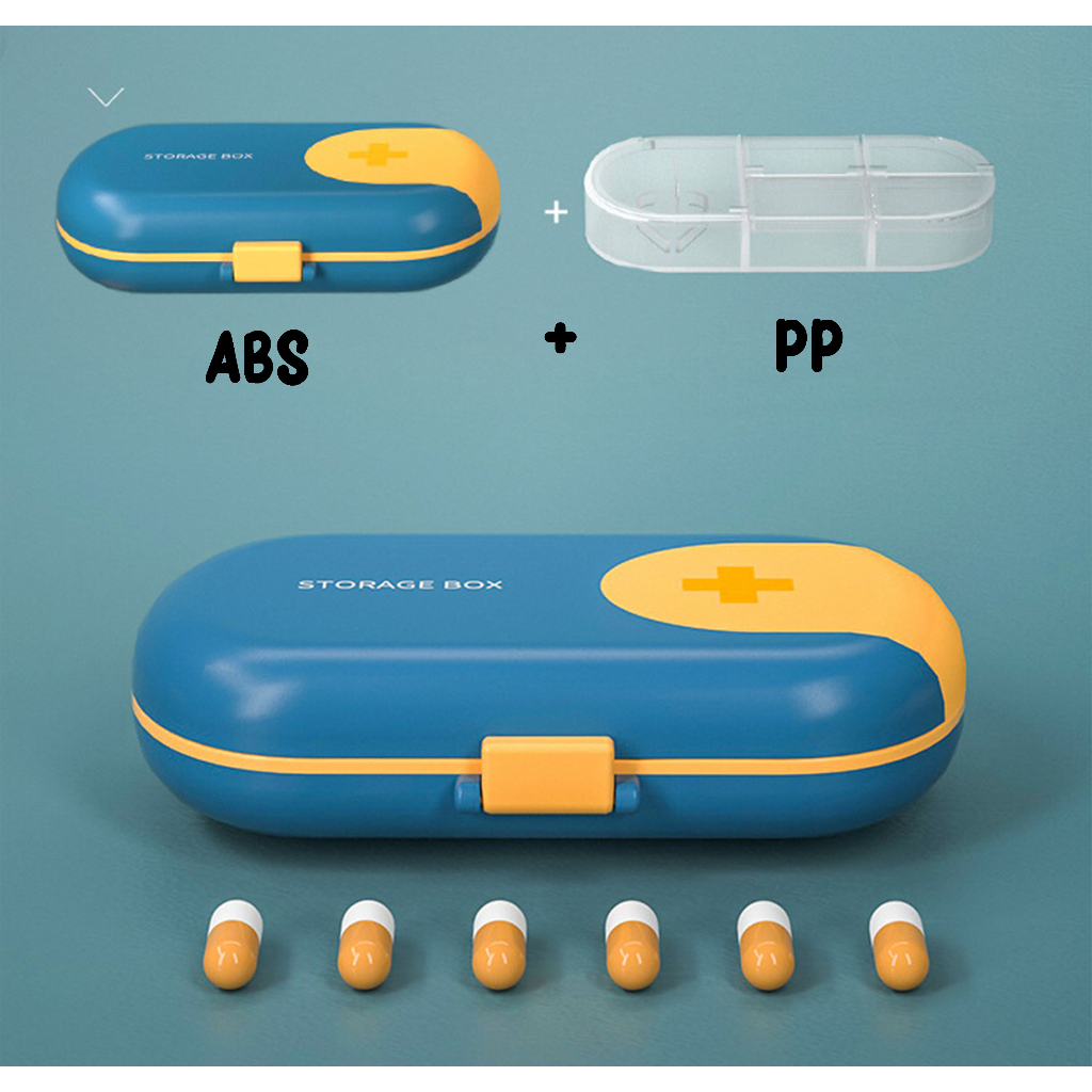 Kotak Obat/Capsule Box Oval Pill Traveling 4 &amp; 6 Sekat Wadah Obat Mini Portable Medicine Box