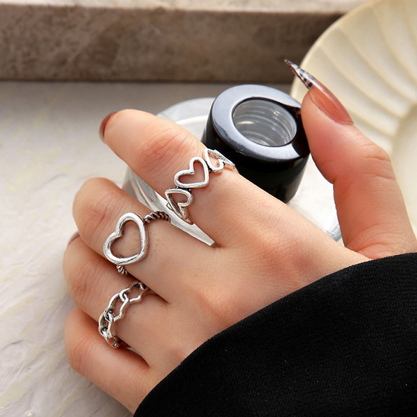 cincin set 3 pcs love heart set rings jci098(1b3)