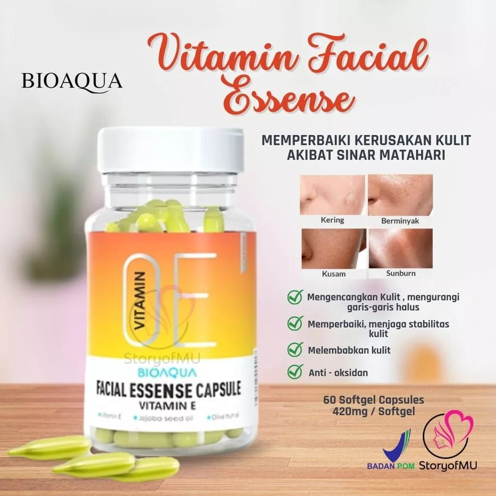 BIOAQUA VITAMIN E FACIAL ESSECE CAPSULE VITAMIN E 60 SOFTGEL 420MG MOISTURIZING ANTI-AGING