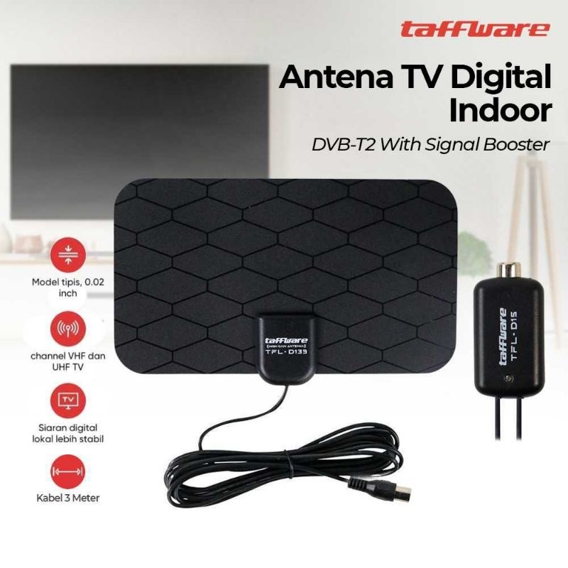 Taffware Antena TV Digital Grid Pattern [ Paket Antena + Booster Panguat Sinyal ]