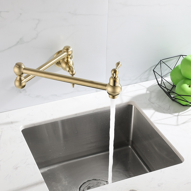 Keran Wastafel Dinding Brushed Brass Keran Wastafel Cuci Piring kran air wastafel Kran Dinding Foldable Keran Air Cuci Piring