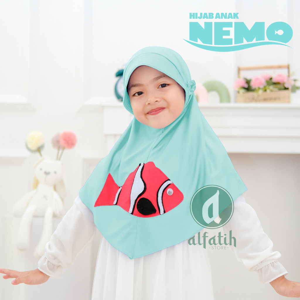 ALFATIH STORE / Hijab Anak Nemo Jersey / variasi Karakter Ikan Nemo / Jilbab anak murah
