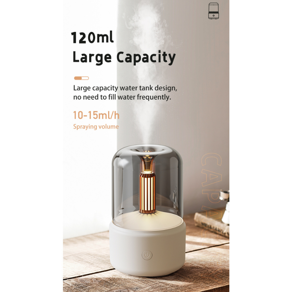 Air Humidifer Diffuser Aromatherapy Ultrasonic Candle Light 120ml Humi Aromaterapi Pengharum Ruangan Berkualitas