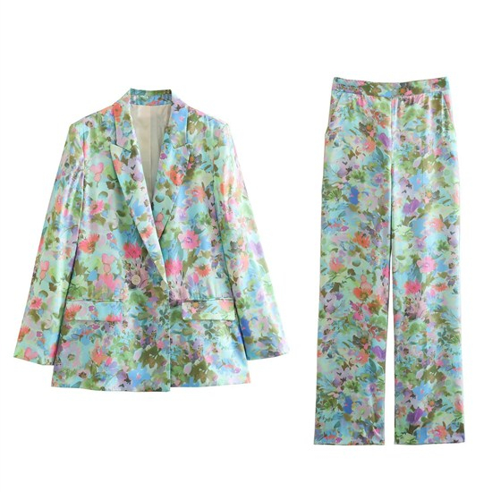 SETELAN BLAZER WANITA ONESET BLAZER CELANA MOTIF BUNGA 35525