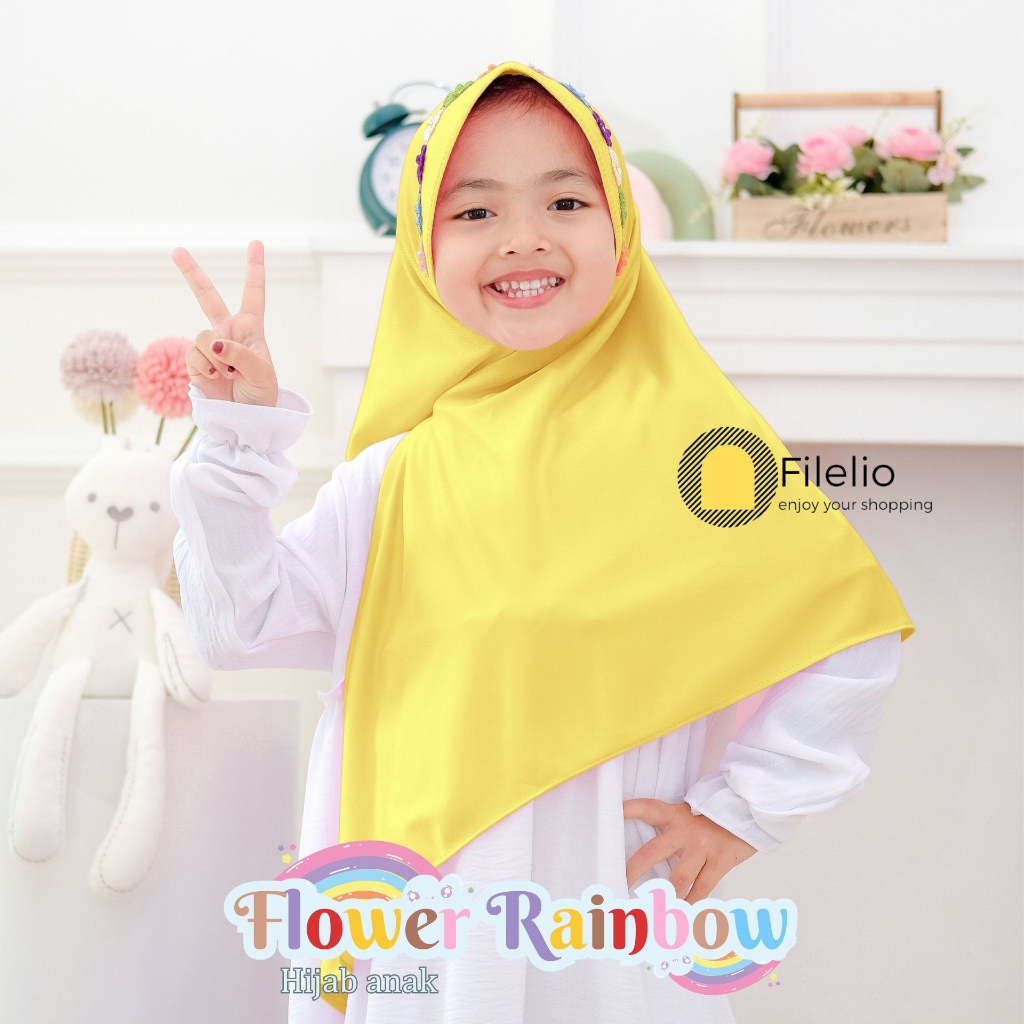 Hijab Anak TK SEGITIGA RAINBOW Usia 4-7 Tahun Jilbab Anak TK Flower Rainbow Kerudung Anak Bunga Melati Pakaian Anak Perempuan Terbaru