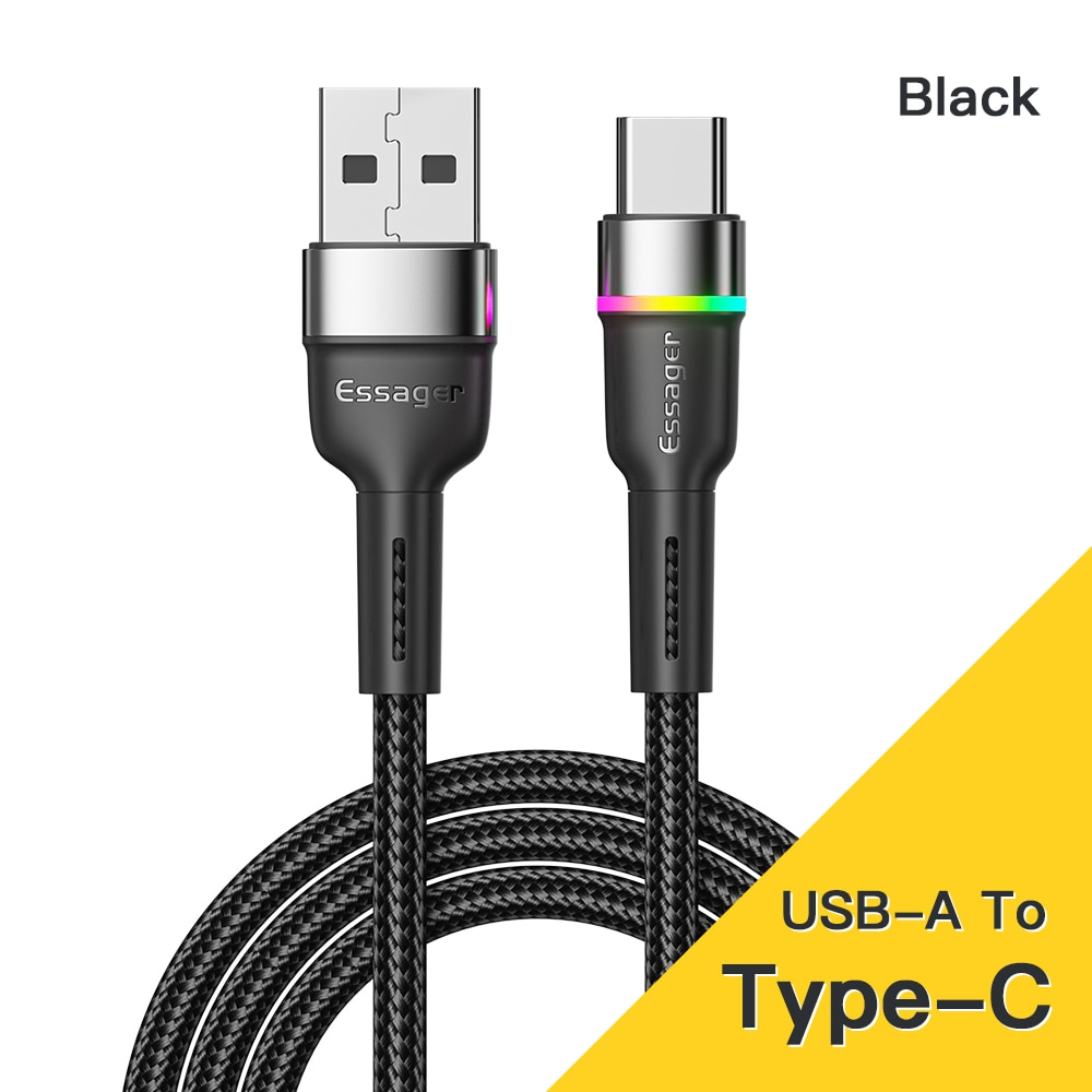 Essager Kabel Charger USB Type C Fast Charging LED 2M 3A 480MB/s - XCDA01 - Black