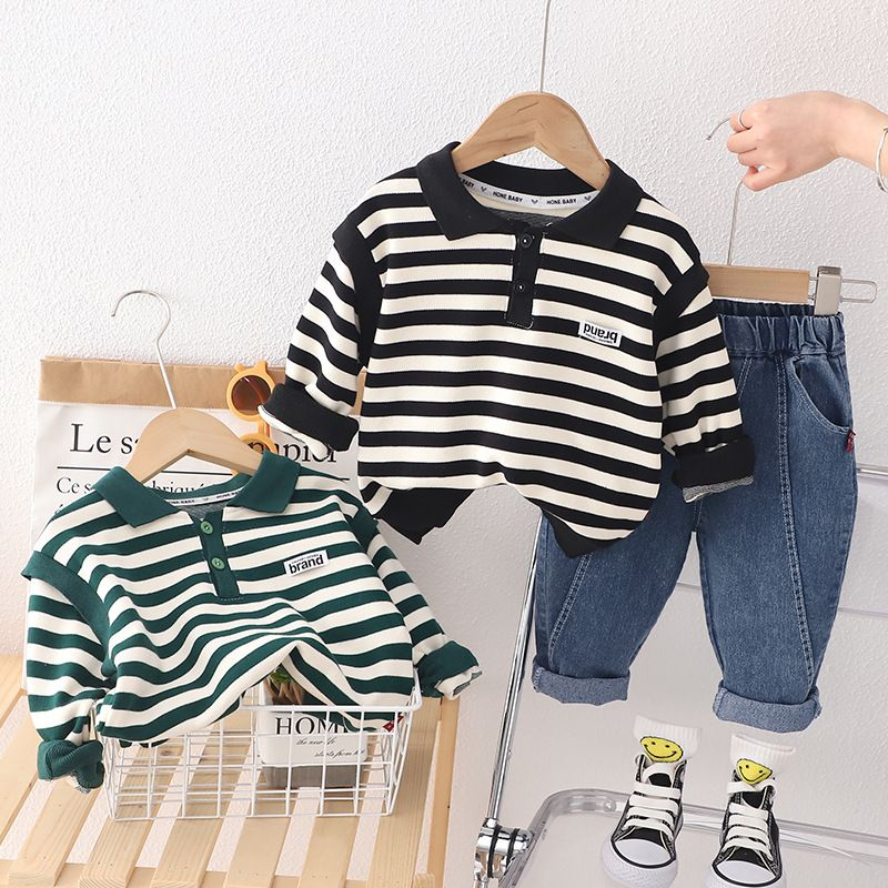 Setelan baju anak MOTIF SALUR HITAM PUTIH GREEN usia 6 bulan - 5 tahun ala korea import