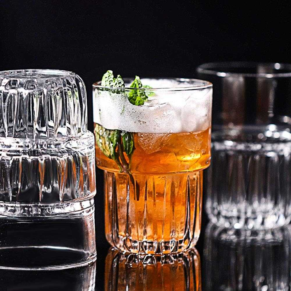 Gelas Whiskey Wine Old-Fashioned Rock Glass Heat Resistant Gelas Minum Material Kaca Desain Artistik Minimalis