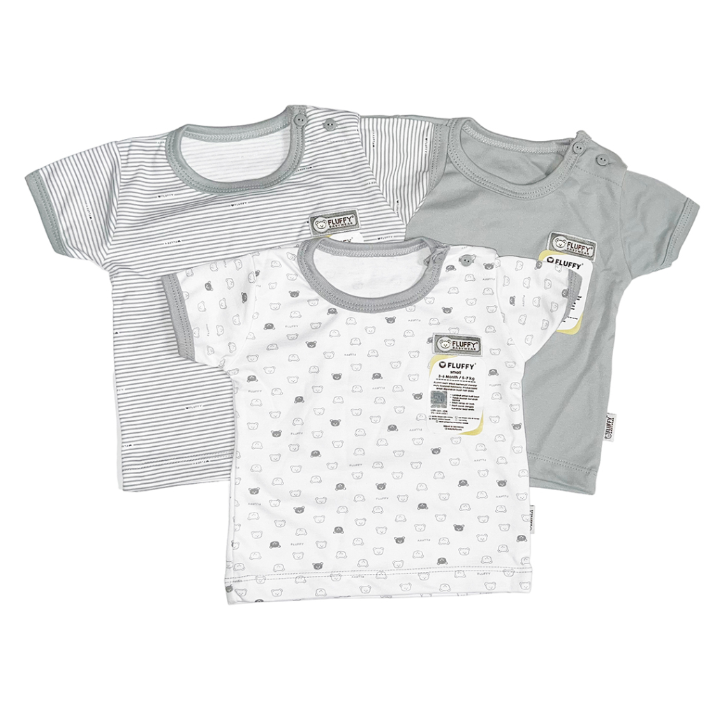 Baju Bayi Fluffy Abu S M L 3-12 Bulan Isi 3Pcs - 3-6 Bulan - ODSB