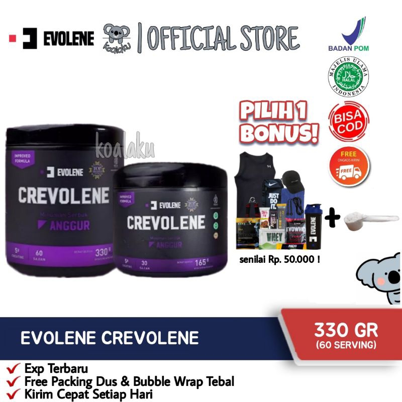 Evolene Crevolene Creatine Monohydrate 330 gram 330gr 60 servings Rasa Anggur