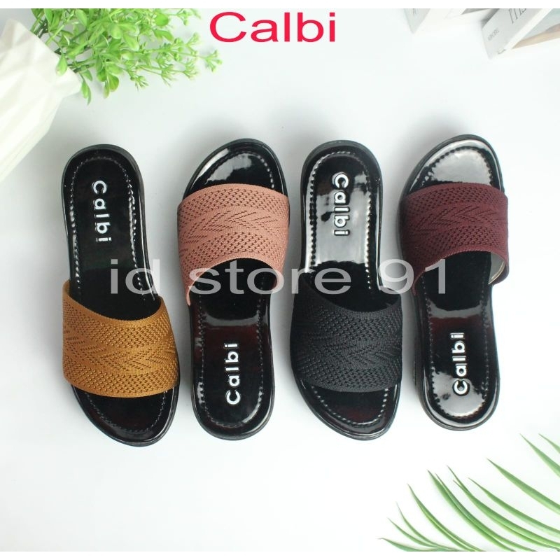 Sandal Wedges Slop Wanita Rajut Import