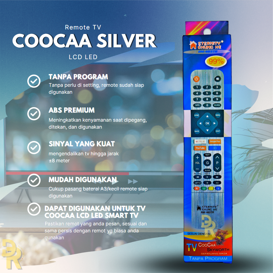 Remot Remote Smart TV LED/LCD Coocaa Silver Dus Type RM-465TR Android Smart TV LED