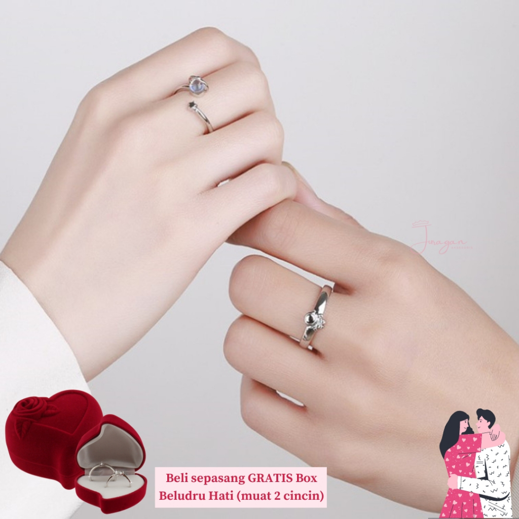 [UKIR NAMA] Cincin Couple Astronaut World S34 Adjustable Ailoviu Original Perak Untuk Pasangan Hadiah Valentine Kado Gift