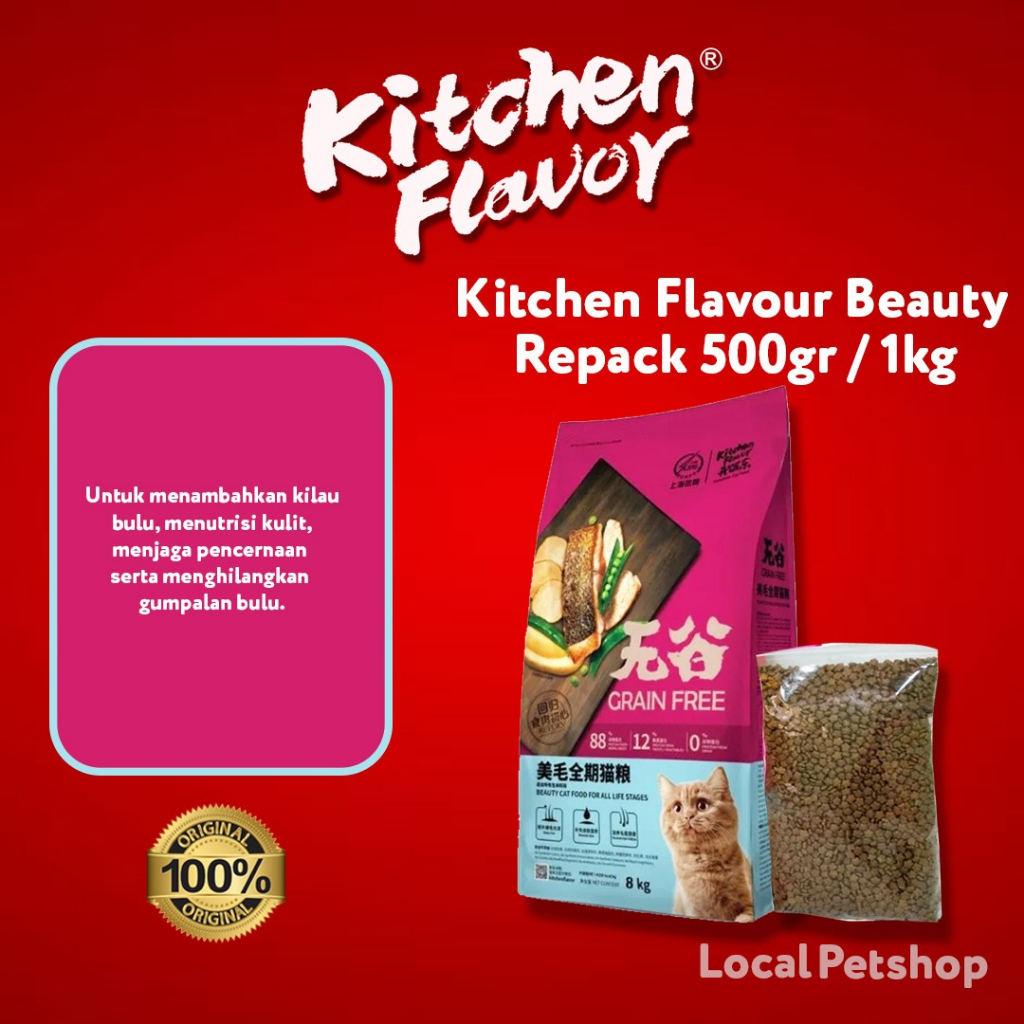 KITCHEN FLAVOR Grain Free Beauty Cat Food Dry repack 500gr/1kg Termurah